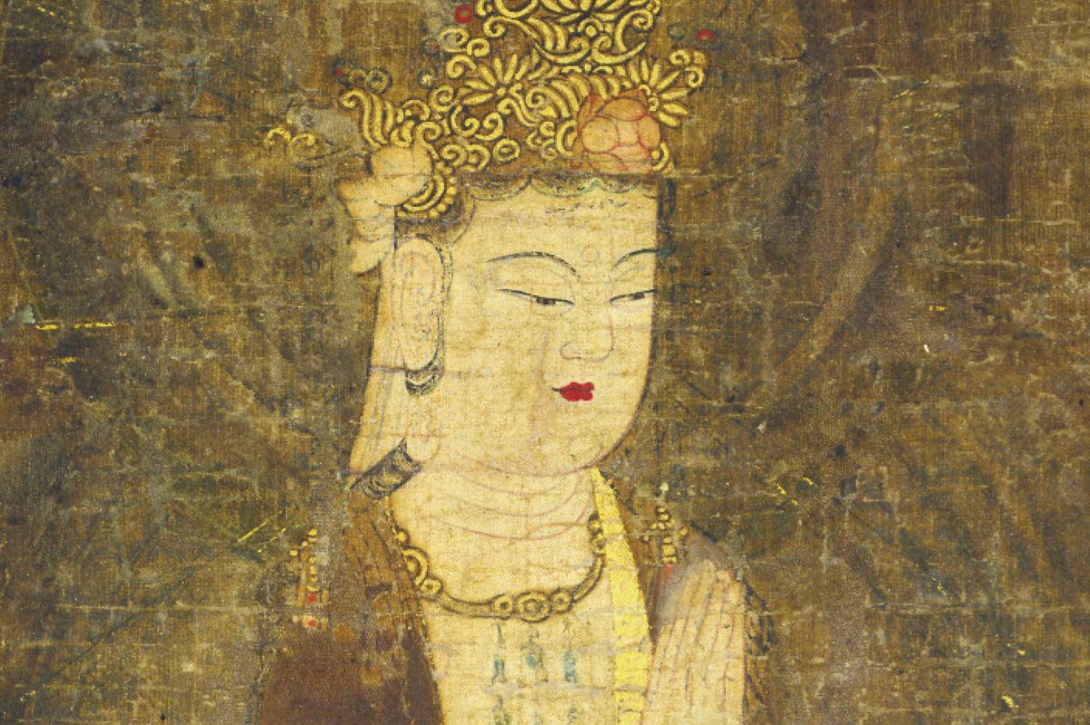 A detailed brush painting Chinese deity wearing a crown