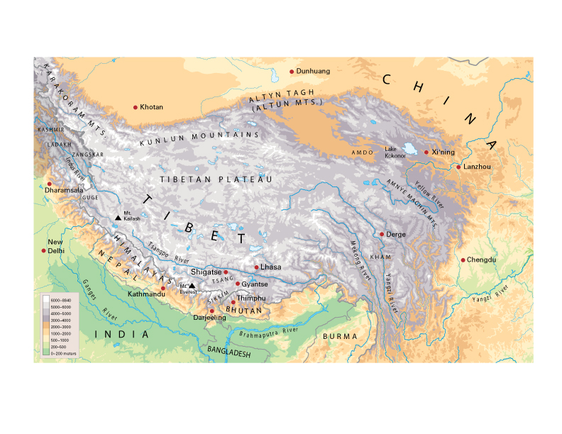 himalayan mountains on map