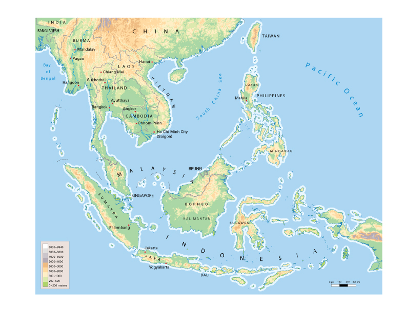Какие острова расположены в восточной азии. Юго-Восточная Азия карта рельефа. Острова Юго Восточной Азии на карте. Географическая карта Юго Восточной Азии. Малаккский архипелаг.