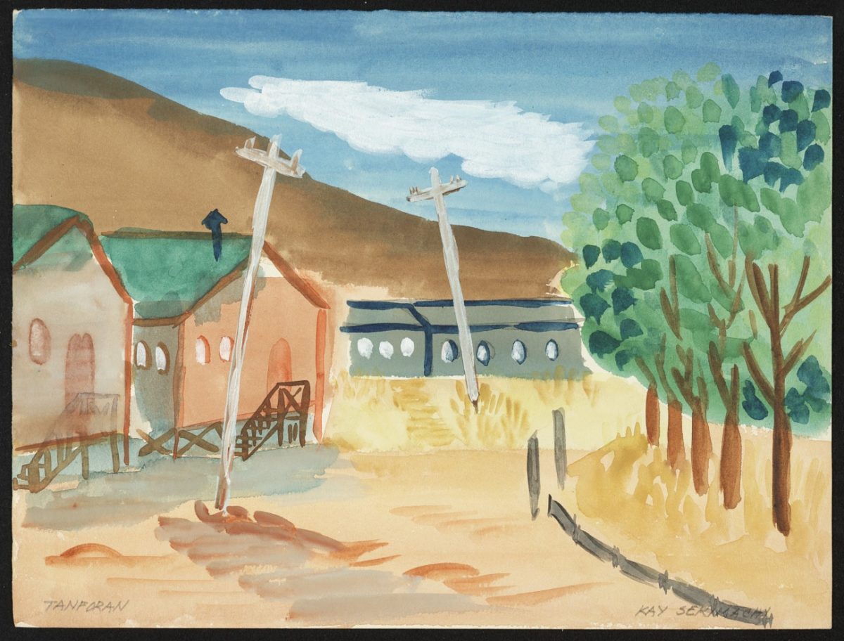 Painting of internment camp.