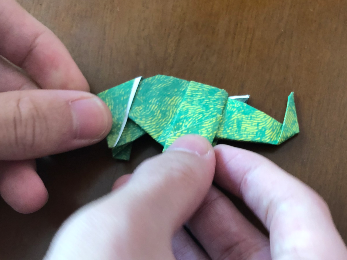 Detail view of an origami step.