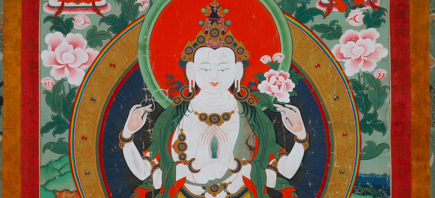 Detail of a painting of a deity with four hands.