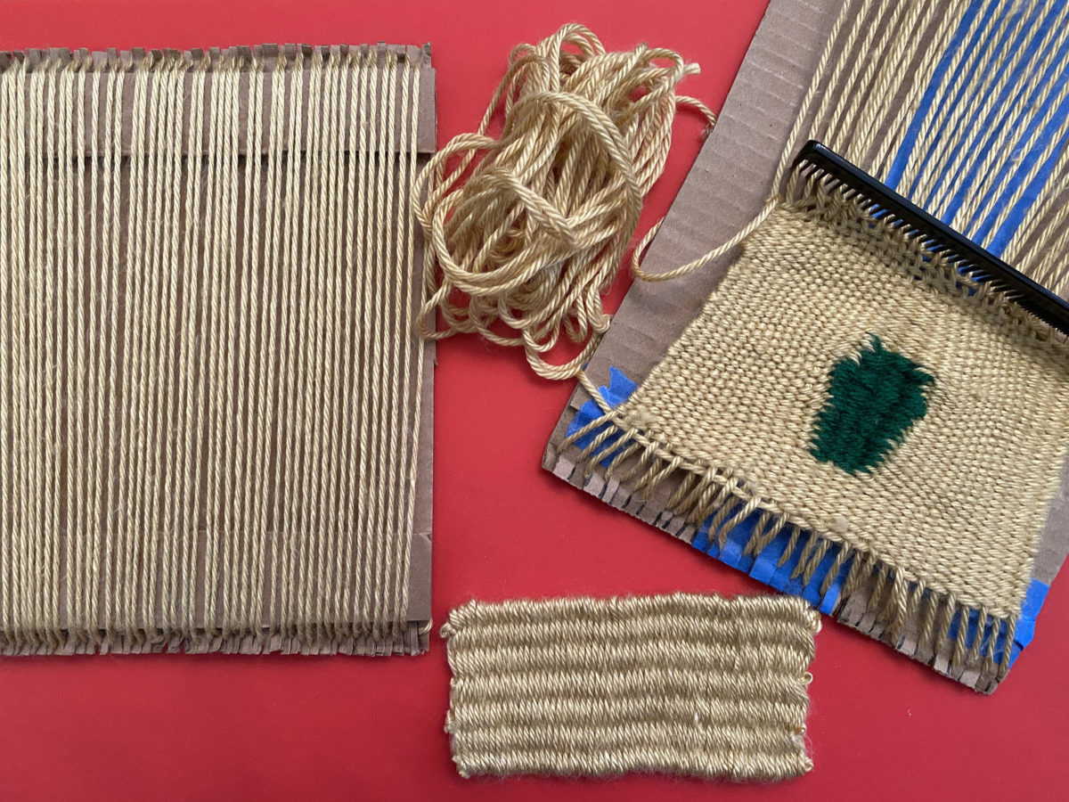 Cardboard loom weaving 